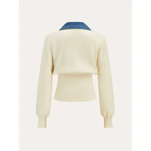 NWT Women's Commense Denim Collar Metal Button V-Neck Knit Top Sz XL - Picture 2 of 2